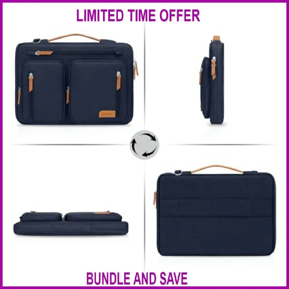 360 Protective Laptop Shoulder Bag Side Open Messenger with 5 Pockets